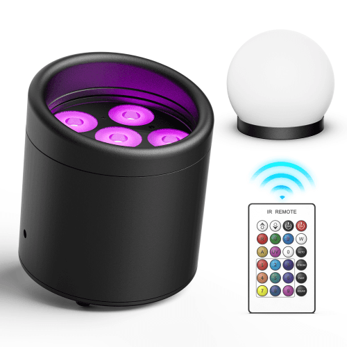 DJLicht 6x18W Waterdicht uplicht rond met bal RGBW+UV met accu app en afstandsbediening