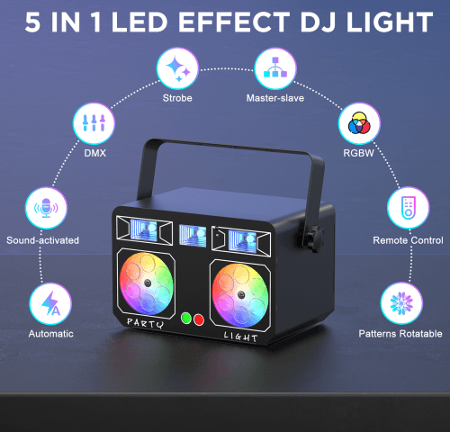 DJLicht mini 5 in 1 met UV - Laser - Stroboscoop en discolichten