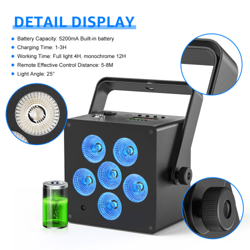 DJLicht 50W vierkante RGBWAUV accu ledpar met afstandsbediening - Image 4