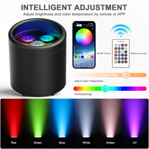 DJLicht 6x18W Waterdicht uplicht rond met bal RGBW+UV met accu app en afstandsbediening - Image 4