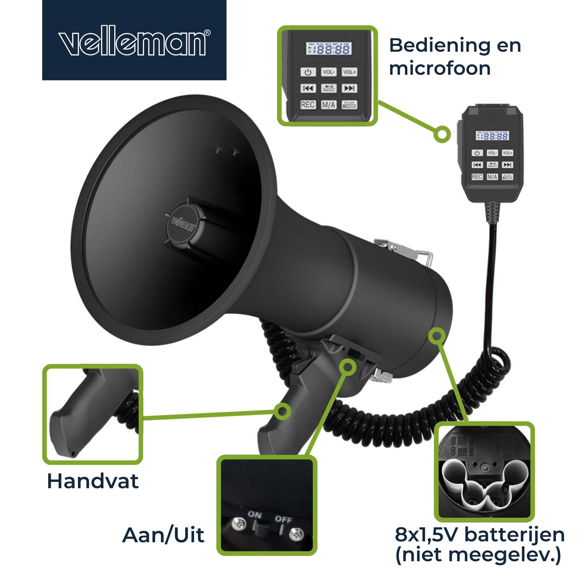 Krachtige 50 W megafoon met ingebouwde sirene opname van 700 seconden - Image 5