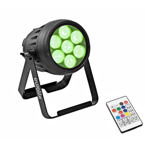EUROLITE LED IP PAR 7x10W RGBL spot IP65 spotlight with RGBL LEDs, frost filters and IR remote control Waterdicht