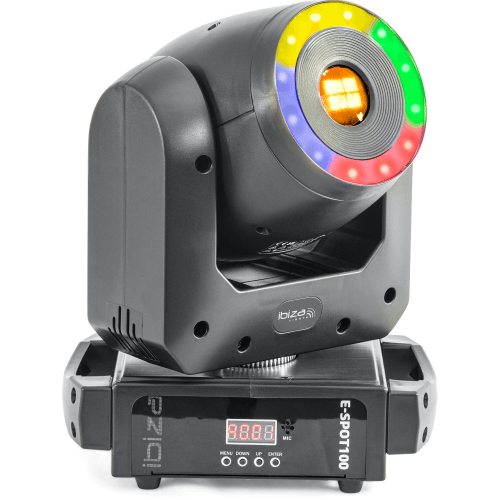E-SPOT100 DMX-BESTUURDE 100W LED SPOT MOVING HEAD MET RGB LED RING
