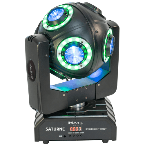 SATURNE DMX-BESTUURDE MOVING HEAD MET 4-IN-1 RGBW LED's & 8 LICHTRINGEN