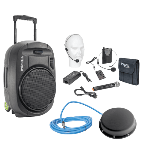 PORT12VHF-BK-MKII-POOLPACK DRAAGBAAR STAND-ALONE GELUIDSYSTEEM 12”30CM MET USB-MP3, TWS, VOX, BLUETOOTH & 2 VHF MICROFOONS