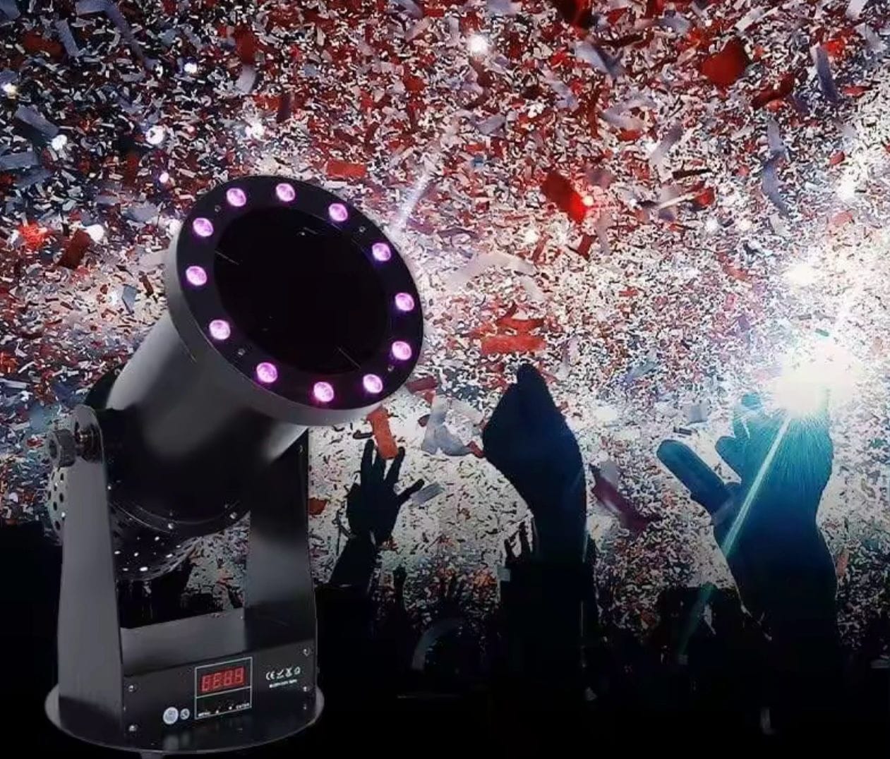 DJLicht 1500 confetti launcher Confetti Storm met RGBW leds DMX en Afstandsbediening