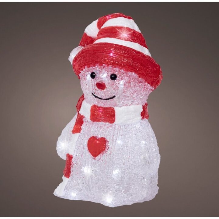 Decoratie LED Sneeuwpop 13.3x16.8x25.2 cm AcrylRoodWit