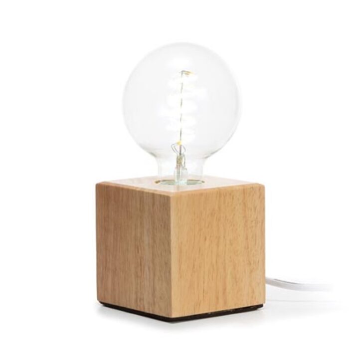 Vellight Lampvoet kubus kabel met schakelaar E27 60 W IP20 eikenhout 90 mm x 90 mm