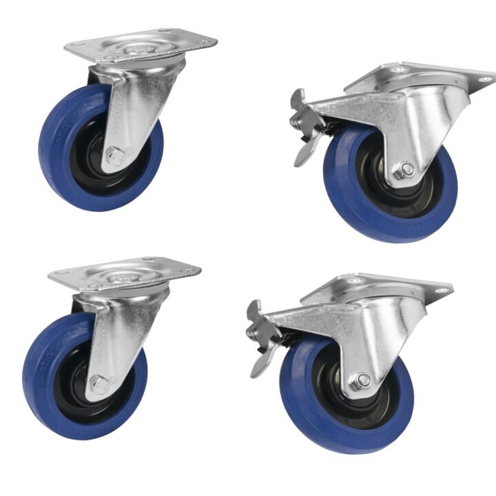 ROADINGER Set zwenkwielen 100mm blauw 2x RD-100 + 2x RD-100B met rem