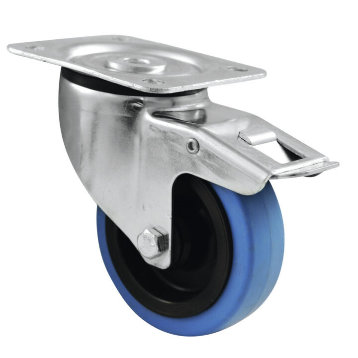 ROADINGER Zwenkwiel 100mm BLAUW WIEL met rem