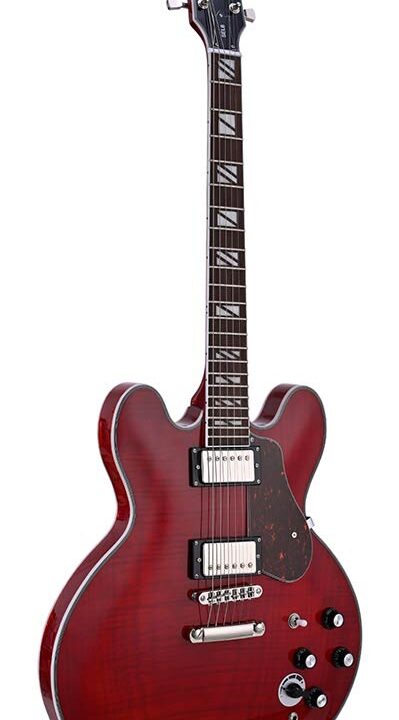 SEL6CTRD SX archtop guitar with flamed okoume body and split block inlay transparent red